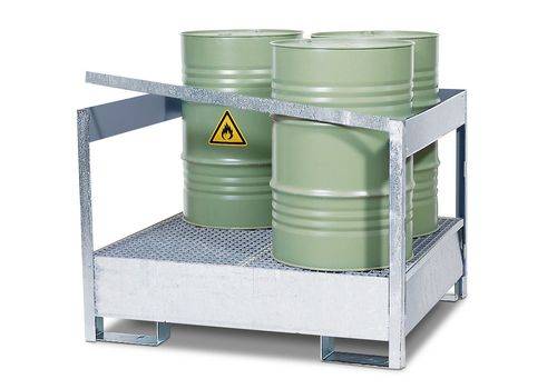 Gefahrstoffstation 4 P2-P aus Stahl, verzinkt, für 4 Fässer à 200 Liter, mit Rahmen-0