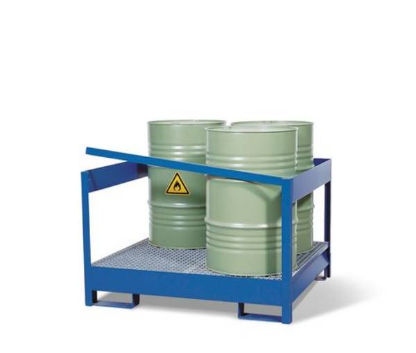 Gefahrstoffstation 4 P2-P aus Stahl, lackiert, für 4 Fässer à 200 Liter, mit Rahmen