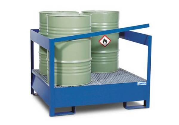 Gefahrstoffstation 4 P2-P-V50 aus Stahl, lackiert, für 4 Fässer à 200 Liter, mit Rahmen