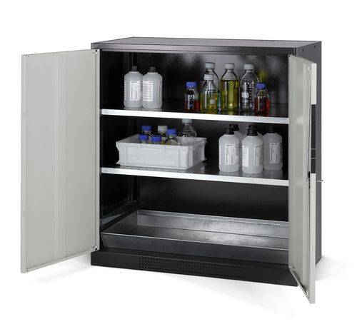 asecos Chemikalienschrank Systema CS-102, Korpus anthrazit, grau, 2 Einlegeböden und Bodenwanne-2