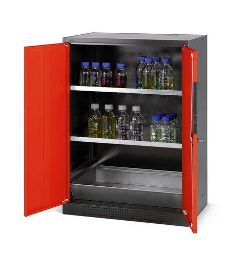asecos Chemikalienschrank Systema CS-82, Korpus anthrazit, rot, 2 Einlegeböden und Bodenwanne-0