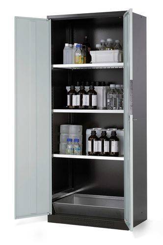 asecos Chemikalienschrank Systema CS-83, Korpus anthrazit, grau, 3 Einlegeböden und Bodenwanne-0