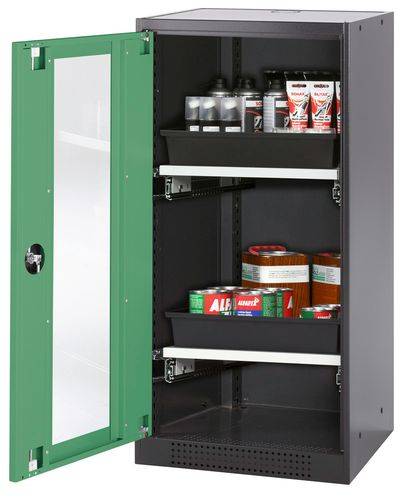 asecos Chemikalienschrank Systema-T CS-52LG, Korpus anthrazit, Flügeltüren grün, 2 Tablarauszüge-0