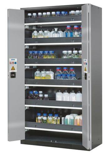 asecos Chemikalienschrank Systema-T CS-106F, Korpus anthrazit, Falttüren silber, 6 Tablarauszüge-0