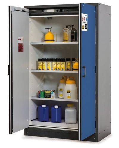 asecos Feuerbeständiger Gefahrstoffschrank Basis-Line, anthrazit/blau, 3 Einlegeböden, Typ 30-123-0