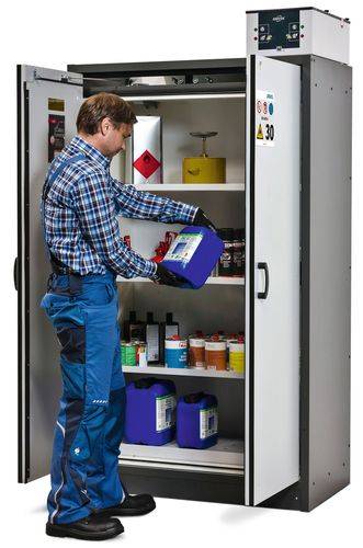 asecos Feuerbeständiger Gefahrstoffschrank Basis-Line, anthrazit/blau, 3 Einlegeböden, Typ 30-123-1