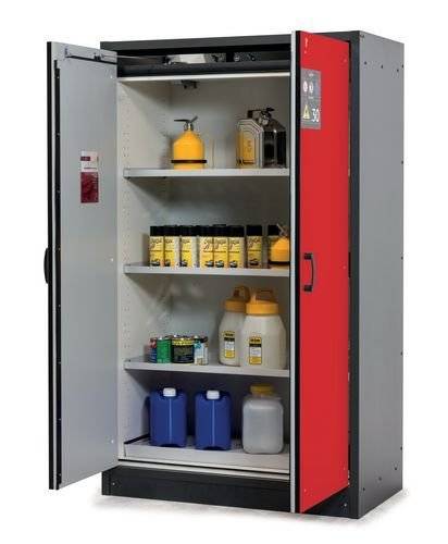 asecos Feuerbeständiger Gefahrstoffschrank Basis-Line, anthrazit/rot, 3 Einlegeböden, Typ 30-123-0