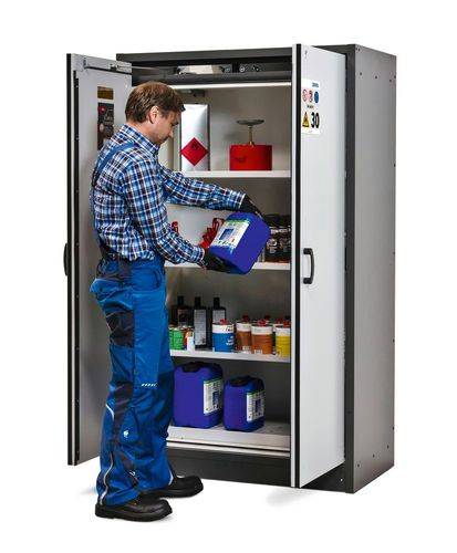 asecos Feuerbeständiger Gefahrstoffschrank Basis-Line, anthrazit/rot, 3 Einlegeböden, Typ 30-123-1