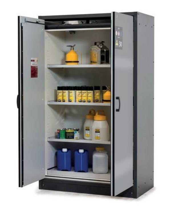 asecos Feuerbeständiger Gefahrstoffschrank Basis-Line, anthrazit/silber, 3 Einlegeböden, Typ 30-123