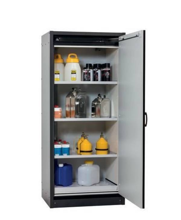 asecos Feuerbeständiger Gefahrstoffschrank Basis-Line, anthrazit/grün, 3 Einlegeböden, Typ 30-93R
