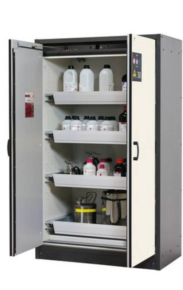 asecos Feuerbeständiger Gefahrstoffschrank Basis-Line, anthrazit/weiss, 4 Auszugswannen, Typ 30-124