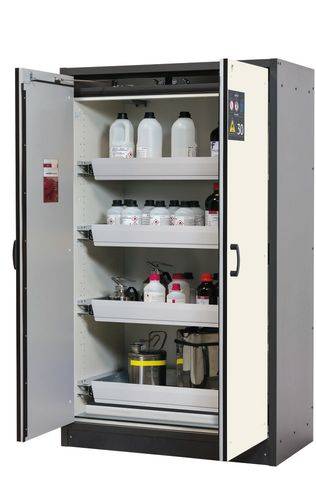 asecos Feuerbeständiger Gefahrstoffschrank Basis-Line, anthrazit/weiss, 4 Auszugswannen, Typ 30-124-0