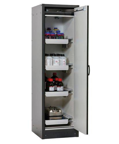 asecos Feuerbeständiger Gefahrstoffschrank Basis-Line, anthrazit/blau, 4 Auszugswannen, Typ 30-64R-0