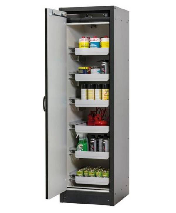 asecos Feuerbeständiger Gefahrstoffschrank Basis-Line, anthrazit/silber, 6 Auszugswannen, Typ 30-66L