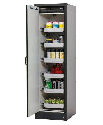 asecos Feuerbeständiger Gefahrstoffschrank Basis-Line, anthrazit/silber, 6 Auszugswannen, Typ 30-66L-0