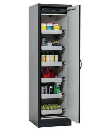 asecos Feuerbeständiger Gefahrstoffschrank Basis-Line, anthrazit/blau, 6 Auszugswannen, Typ 30-66R-0