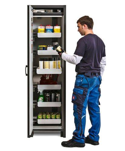 asecos Feuerbeständiger Gefahrstoffschrank Basis-Line, anthrazit/silber, 6 Auszugswannen, Typ 30-66L-3