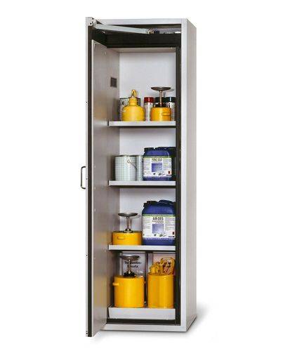 asecos Feuerbeständiger Gefahrstoffschrank G-601, mit 3 Einlegeböden, Türanschlag links, grau-0
