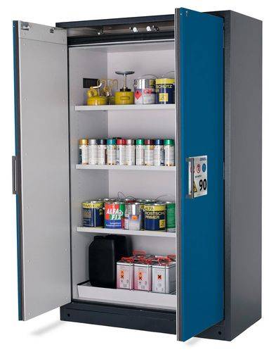 asecos Feuerbeständiger Gefahrstoffschrank Select W-123, 3 Einlegeböden, Türen blau-0