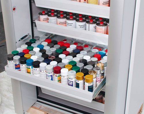 asecos Feuerbeständiger Gefahrstoffschrank Select W-64L-O "one touch", 4 Auszugswannen, Tür grau-3
