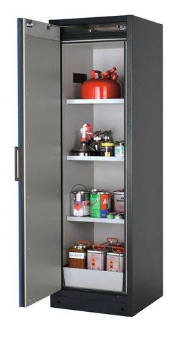 asecos Feuerbeständiger Gefahrstoffschrank Select W-63L, 3 Einlegeböden, Tür blau (links)-0