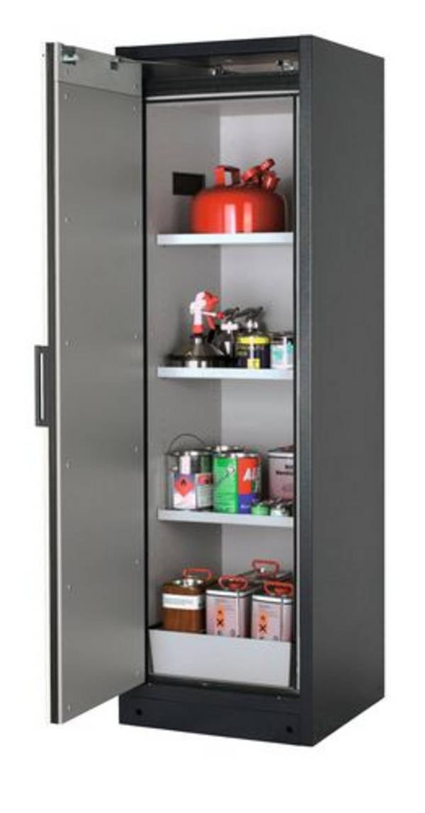 asecos Feuerbeständiger Gefahrstoffschrank Select W-63L, 3 Einlegeböden, Tür weiß (links)