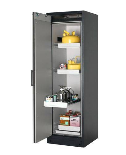 asecos Feuerbeständiger Gefahrstoffschrank Select W-64L-O "one touch", 4 Auszugswannen, Tür grau-0