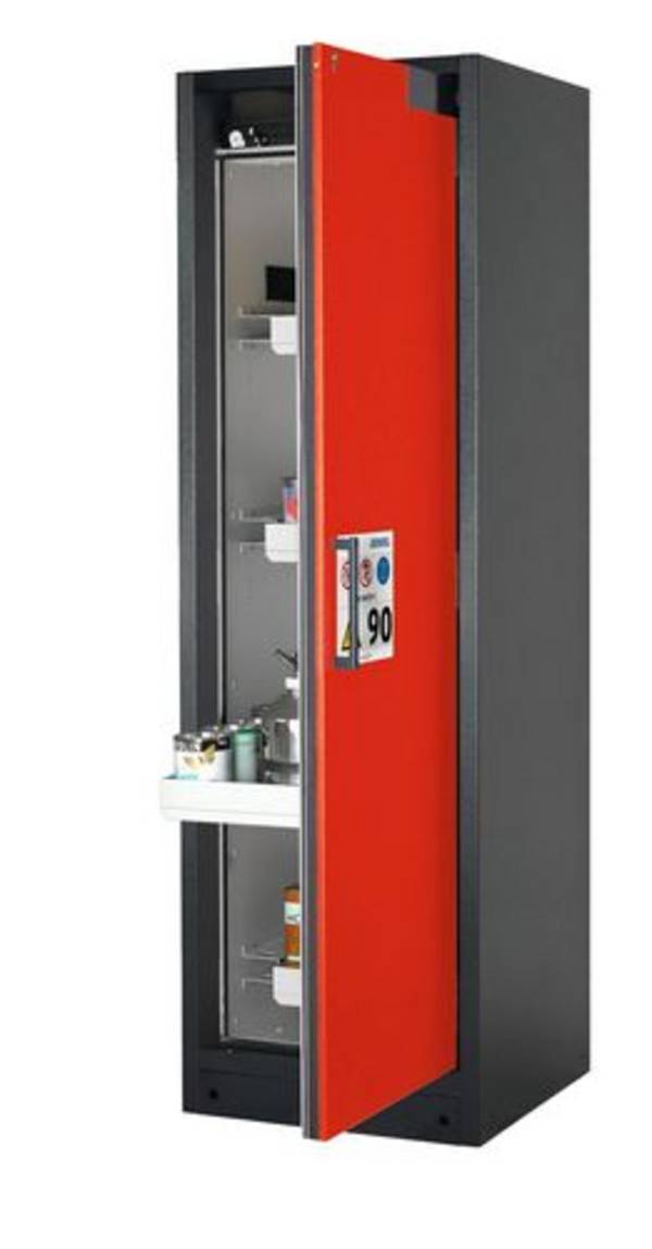 asecos Feuerbeständiger Gefahrstoffschrank Select W-64R-O "one touch", 4 Auszugswannen, Tür rot