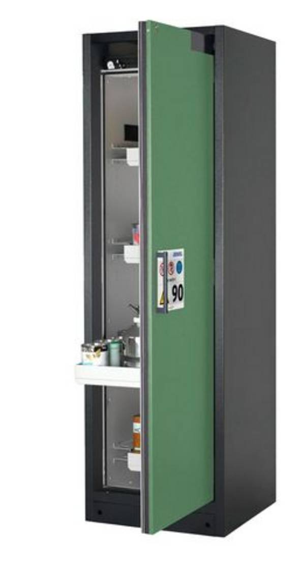 asecos Feuerbeständiger Gefahrstoffschrank Select W-64R-O "one touch", 4 Auszugswannen, Tür grün