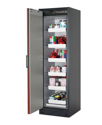 asecos Feuerbeständiger Gefahrstoffschrank Select W-66L-O "one touch", 6 Auszugswannen, Tür rot-0