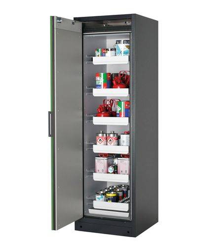 asecos Feuerbeständiger Gefahrstoffschrank Select W-66L, 6 Auszugswannen, Tür grün (links)-0