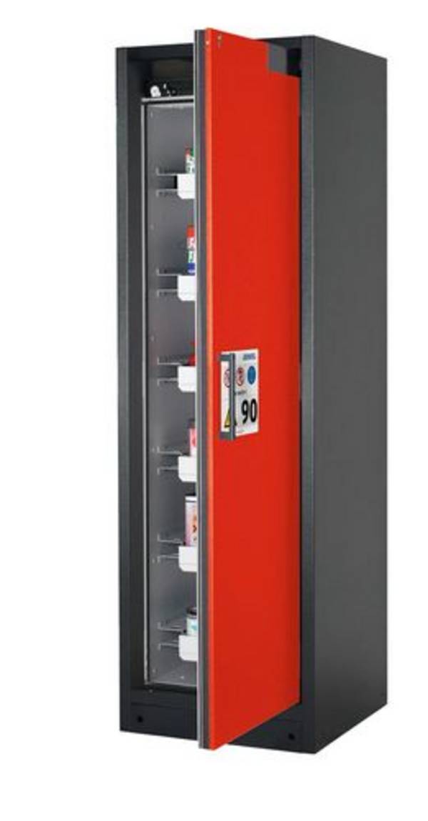 asecos Feuerbeständiger Gefahrstoffschrank Select W-66R-O "one touch", 6 Auszugswannen, Tür rot