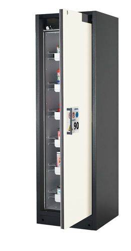 asecos Feuerbeständiger Gefahrstoffschrank Select W-66R, 6 Auszugswannen, Tür weiß (rechts)-0