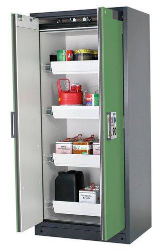 asecos Feuerbeständiger Gefahrstoffschrank Select W-94-O "one touch", 4 Auszugswannen, Türen grün-0