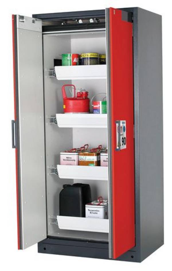 asecos Feuerbeständiger Gefahrstoffschrank Select W-94, 4 Auszugswannen, Türen rot