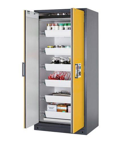 asecos Feuerbeständiger Gefahrstoffschrank Select W-96, 6 Auszugswannen, Türen gelb-0