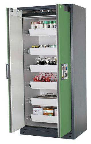 asecos Feuerbeständiger Gefahrstoffschrank Select W-96, 6 Auszugswannen, Türen grün-0