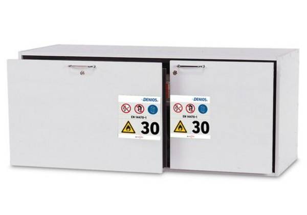 asecos Feuerbeständiger Unterbauschrank GU 140, Typ 30, mit 2 Auszugswannen, grau