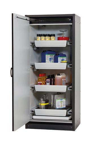 asecos Feuerbeständiger Gefahrstoffschrank Basis-Line, anthrazit/blau, 4 Auszugswannen, Typ 30-94L-0