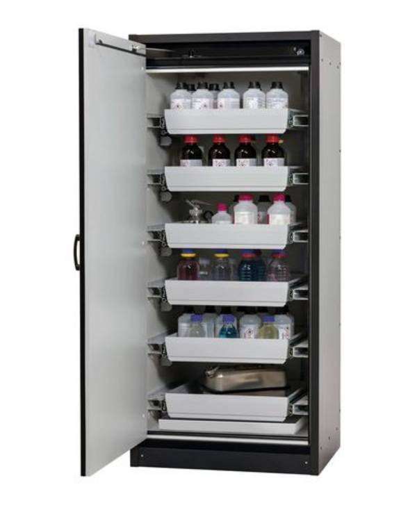 asecos Feuerbeständiger Gefahrstoffschrank Basis-Line, anthrazit/weiss, 6 Auszugswannen, Typ 30-96L