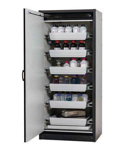 asecos Feuerbeständiger Gefahrstoffschrank Basis-Line, anthrazit/weiss, 6 Auszugswannen, Typ 30-96L-0