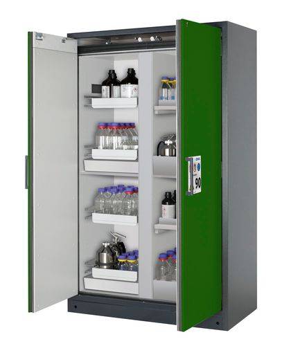 asecos Feuerbeständiger Gefahrstoffschrank Select, Mittelwand, mit Auszugs- und Bodenwannen, grün-0