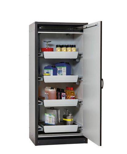 asecos Feuerbeständiger Gefahrstoffschrank Basis-Line, anthrazit/silber, 4 Auszugswannen, Typ 30-94R-0