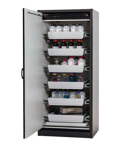 asecos Feuerbeständiger Gefahrstoffschrank Basis-Line, anthrazit/weiss, 6 Auszugswannen, Typ 30-96L-4