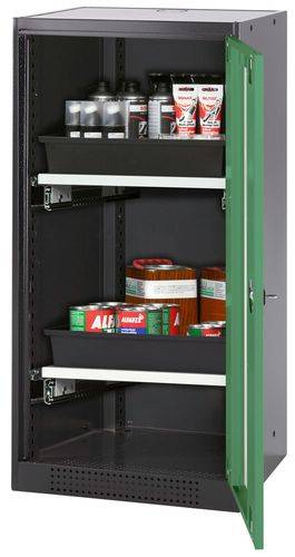 asecos Chemikalienschrank Systema-T CS-52RG, Korpus anthrazit, Flügeltüren grün, 2 Tablarauszüge-0