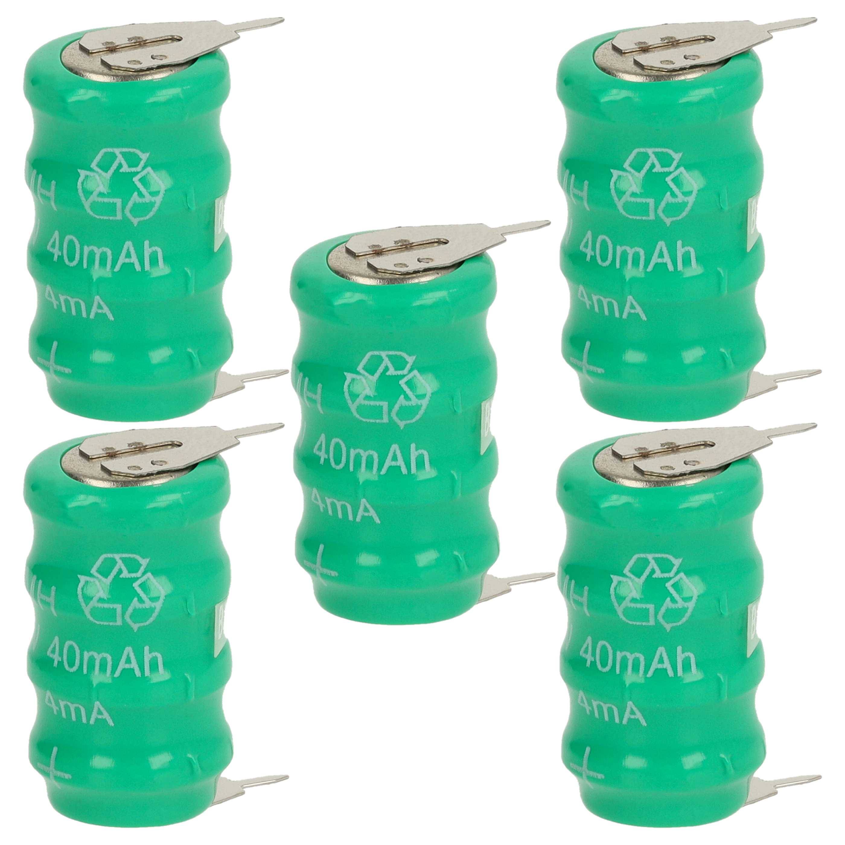 vhbw 5x NiMH Ersatz Knopfzellen-Akku Typ V40H 2-Pins 40mAh 4,8V | kompatibel mit Modellbau-Akkus, Solar-Leuchten uvm.-0