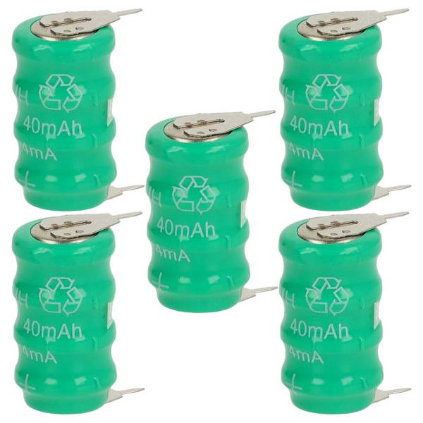 vhbw 5x NiMH Ersatz Knopfzellen-Akku Typ V40H 2-Pins 40mAh 4,8V | kompatibel mit Modellbau-Akkus, Solar-Leuchten uvm.