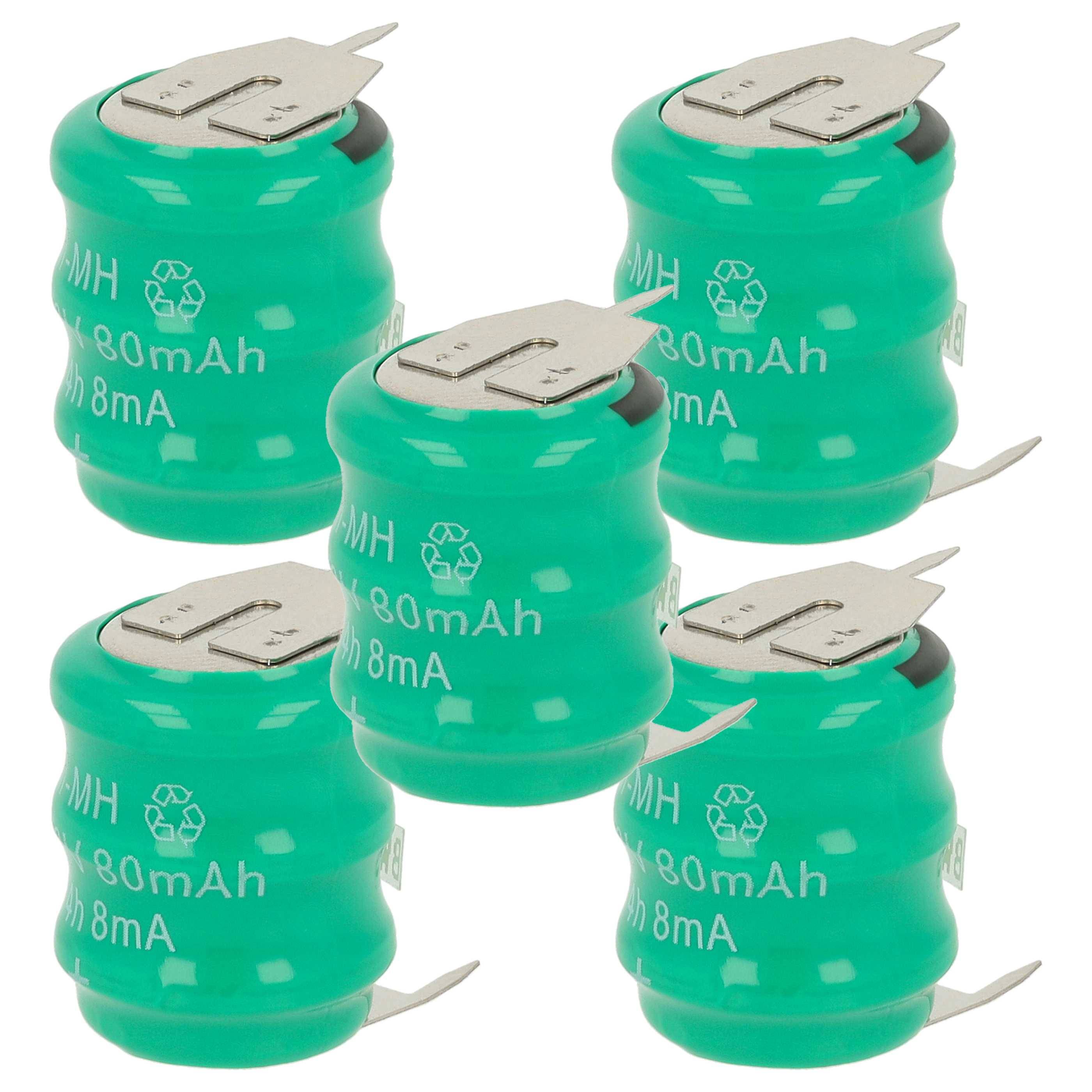 vhbw 5x NiMH Ersatz Knopfzellen-Akku Typ V80H 3-Pins 80mAh 3,6V | kompatibel mit Modellbau-Akkus, Solar-Leuchten uvm.-0
