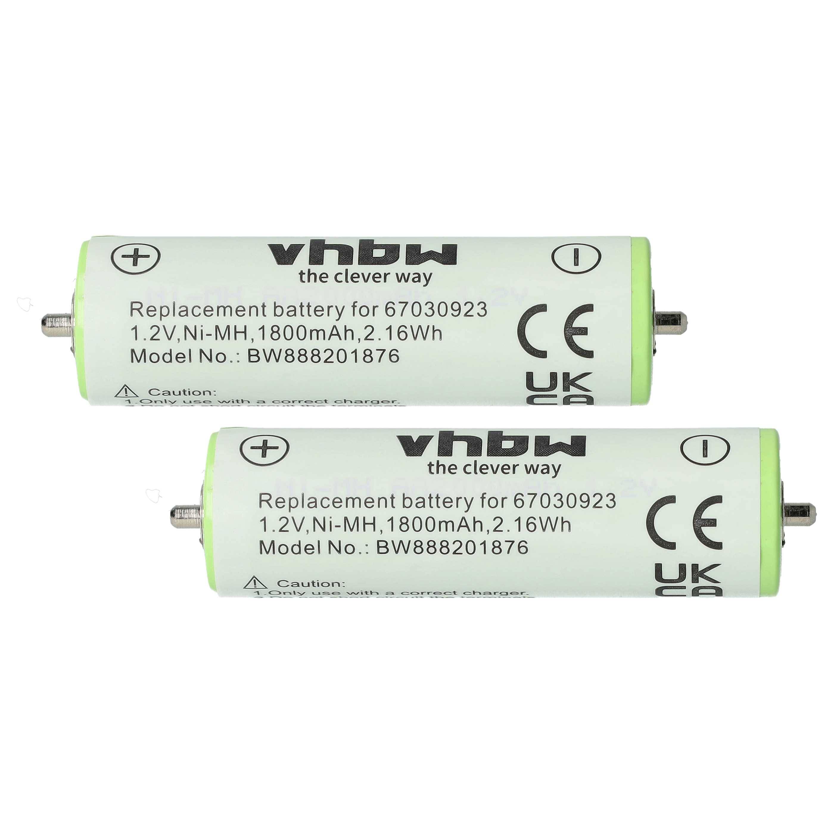 vhbw 2x Akku kompatibel mit Braun 81645090 | 81646857, 81646858, 81654234, 81656865 Rasierer Haarschneider (1800mAh, 1-0