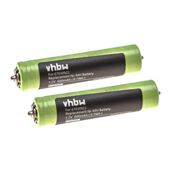 vhbw 2x Akku kompatibel mit Braun Cruzer2 2878 | Cruzer3 2776, CruZer2 Z40, Cruzer2 2874 Rasierer (600 mAh, 1,2 V, NiMH)